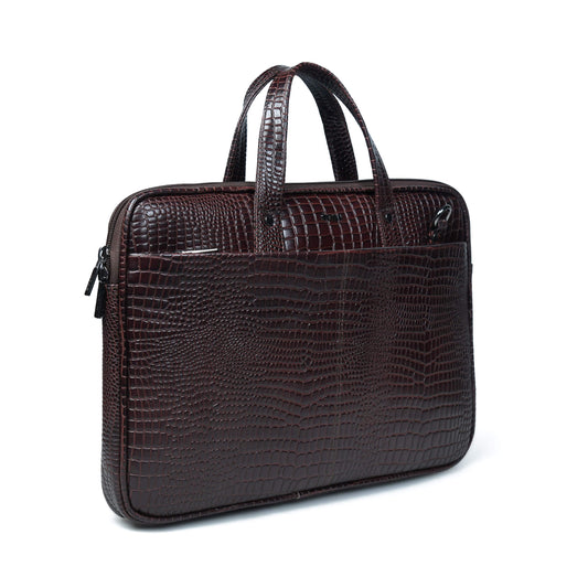 Hudson Croc Leather Sleek Office Laptop Bag for Men Fits Up to 15.6 Inch Laptops