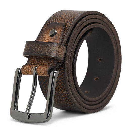 Carven Distressed Full Grain Mens Leather Belt Hand-Finished Black Nickel Dark Brown