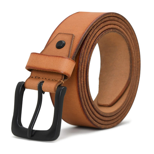 Foster Mens Full Grain Leather Natural Smooth Finish Belt Matte Black Camel Tan