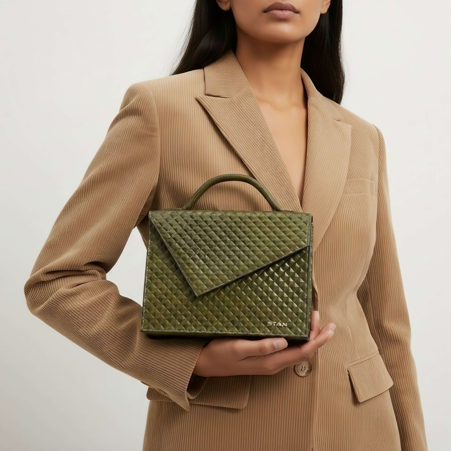 Lyra Diamond Pattern Leather Top Handel Sling Handbag Model Camouflage Green