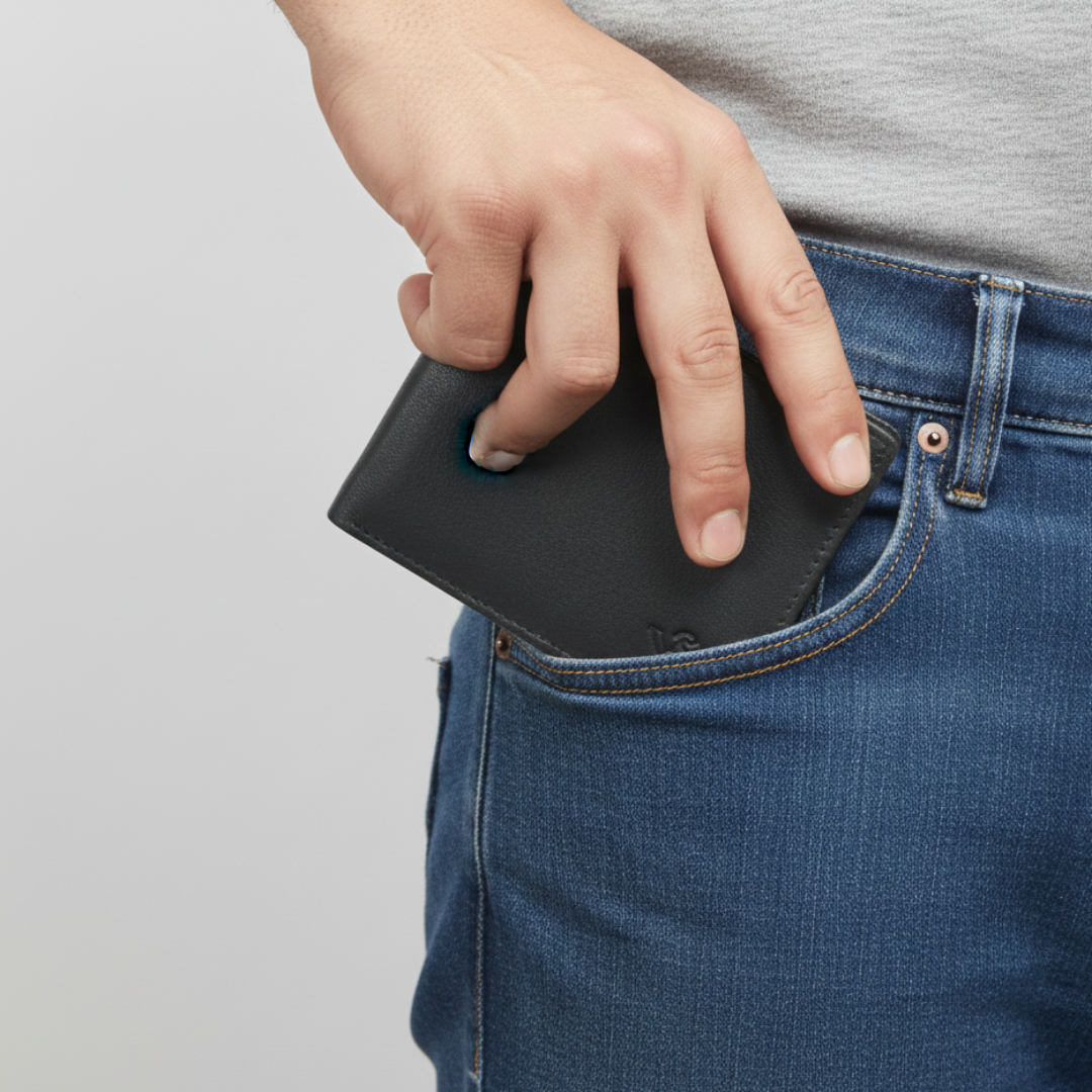 Ledger Leather Wallet & Forge Leather Belt Combo for Men (BLACK)