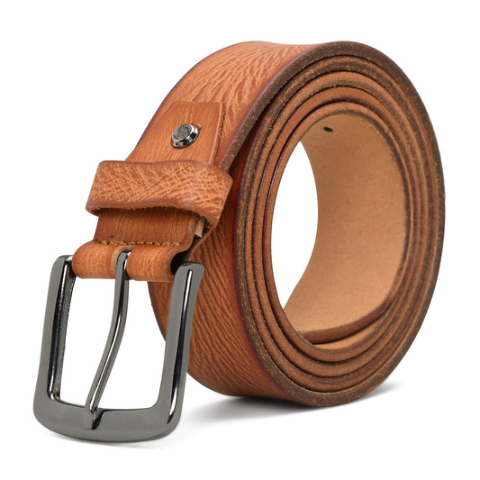 Tanner Mens Full Grain Leather Belt Hand-Finished Distressed Texture Black Nickel Cognac