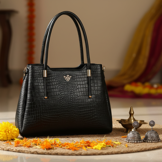 Aveline Dual Handle Croc-Pebble Leather Bag