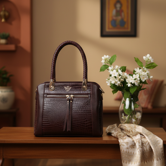 Savina Croco-Pebble Leather Handbag