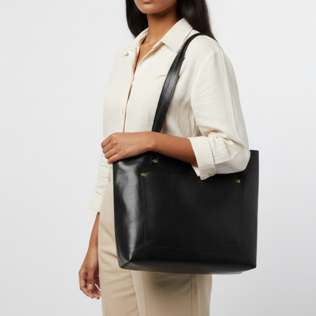 Aurelia Open-Top Full-Grain Leather Tote Bag