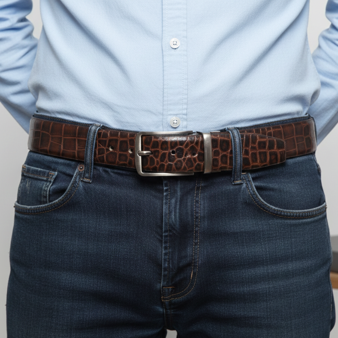 Drake & Baron Elite Hand-Burnished Croc Leather Belt and Wallet Set
