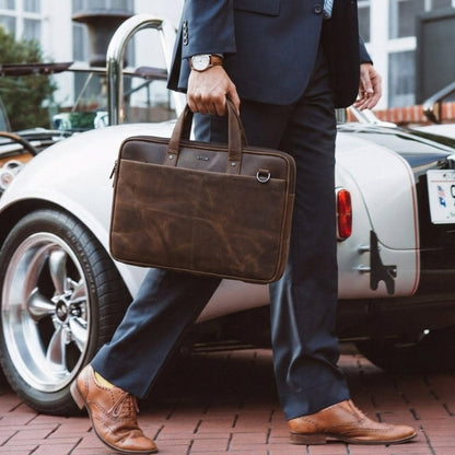 Hudson Vintage Leather Compact Office Laptop Bag for Men Fits Up to 15.6 Inch Laptops