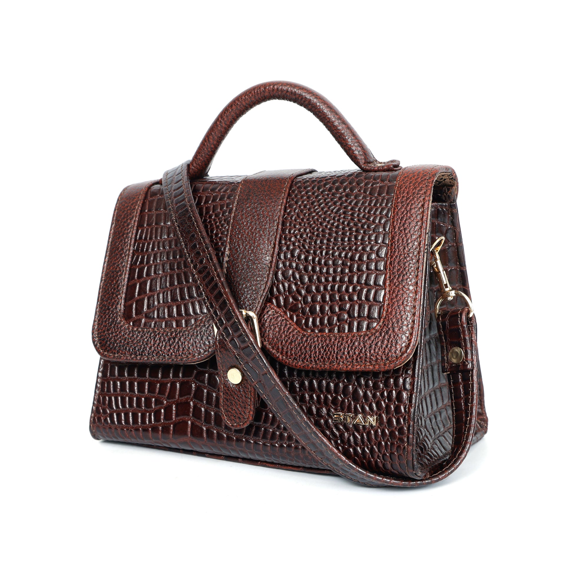 Jasmine Croco Leather Handbag 2 Oxblood Brown