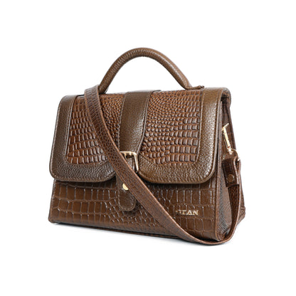 Jasmine Croco Leather Handbag 2 Dark Walnut