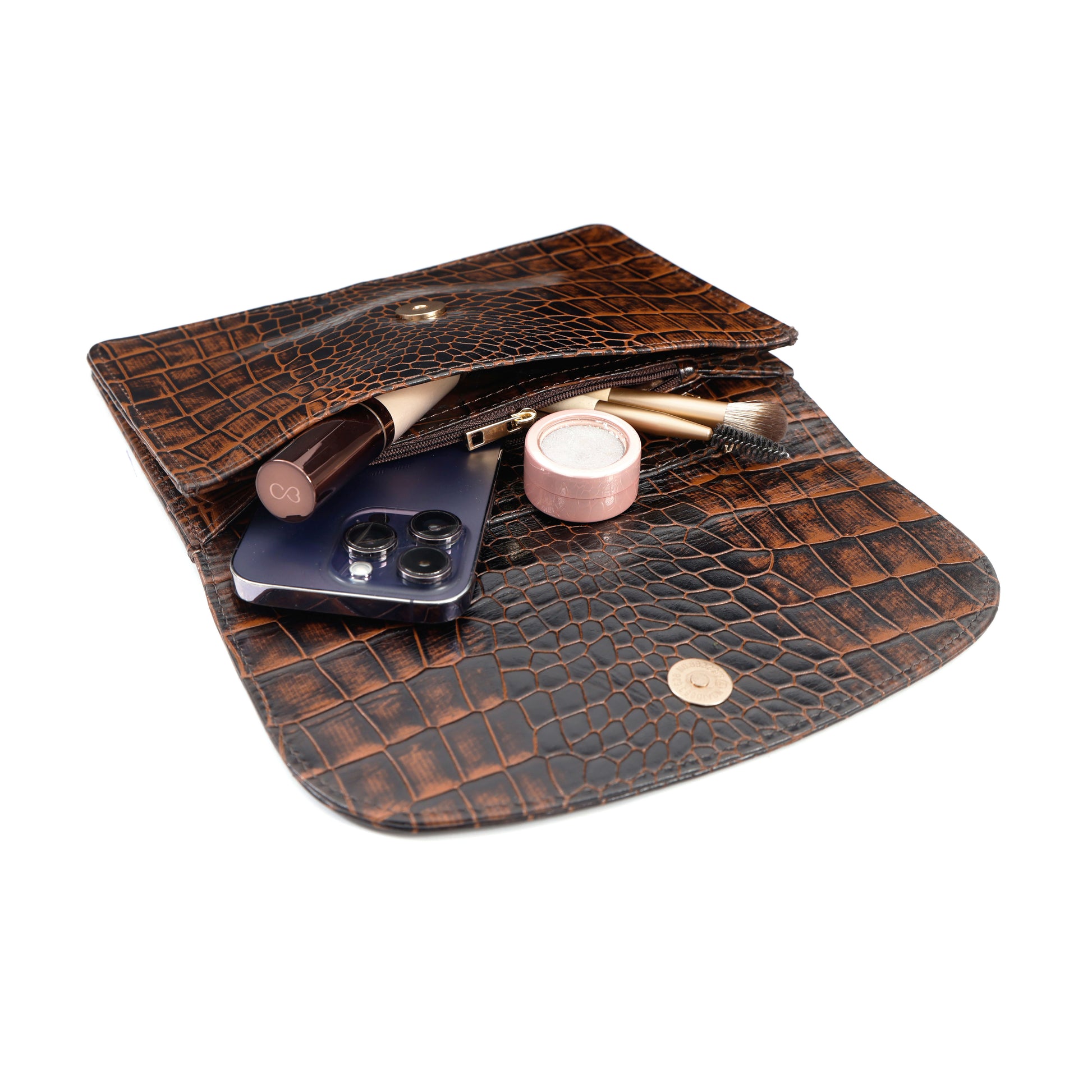 Isabella Elite Evening Clutch-cum-Sling Convertible Bag Inside Burnt Cognac