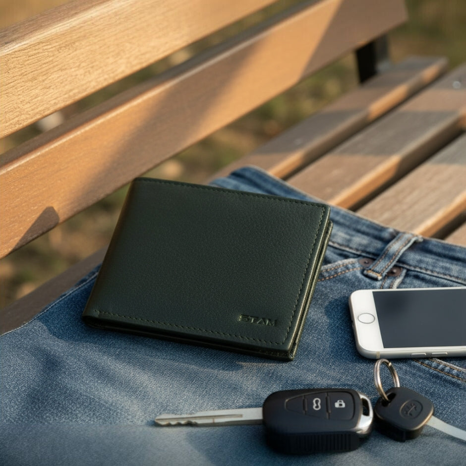 Voltro Mens Full-Grain Leather Wallet with Zip Pocket