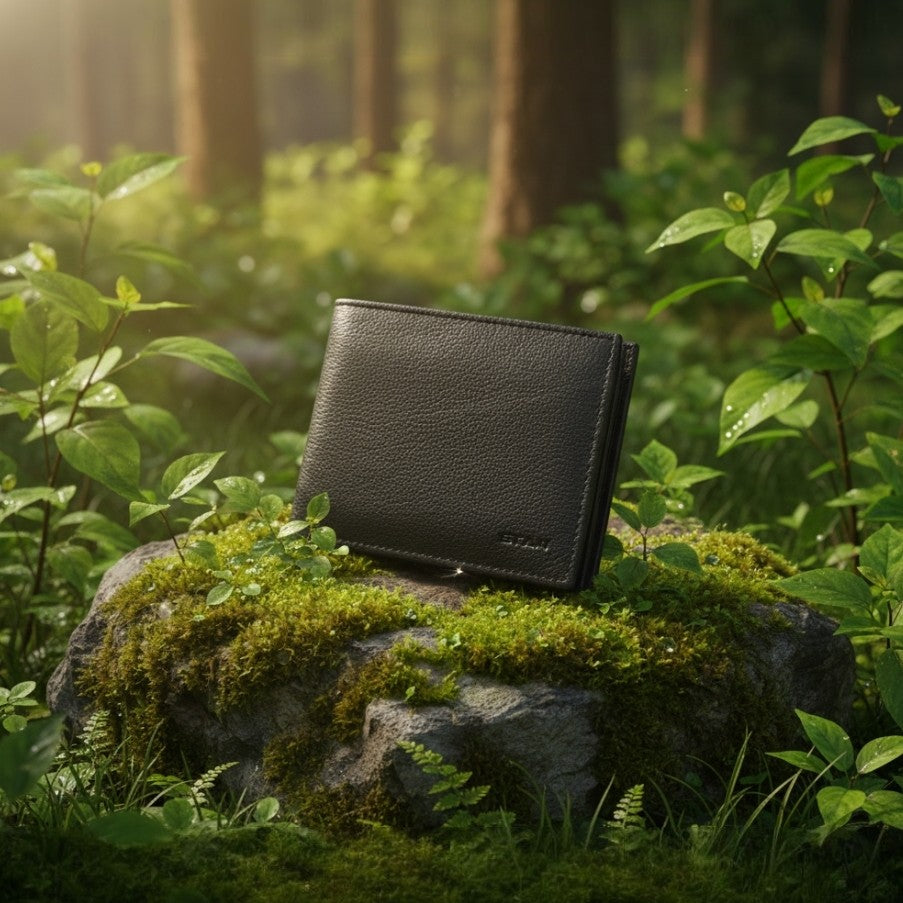 Voltro Mens Full-Grain Leather Wallet with Zip Pocket