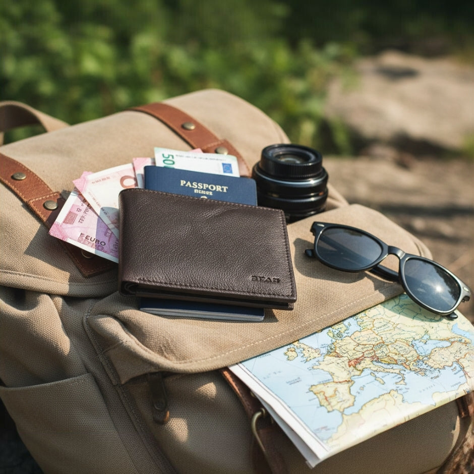 Voltro Mens Full-Grain Leather Wallet with Zip Pocket