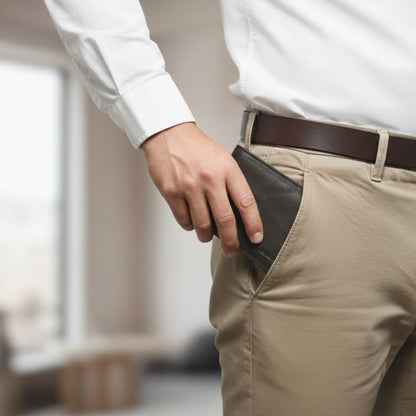 Voltro Mens Full-Grain Leather Wallet with Zip Pocket