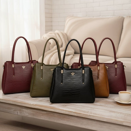 Aveline Dual Handle Croc-Pebble Leather Bag