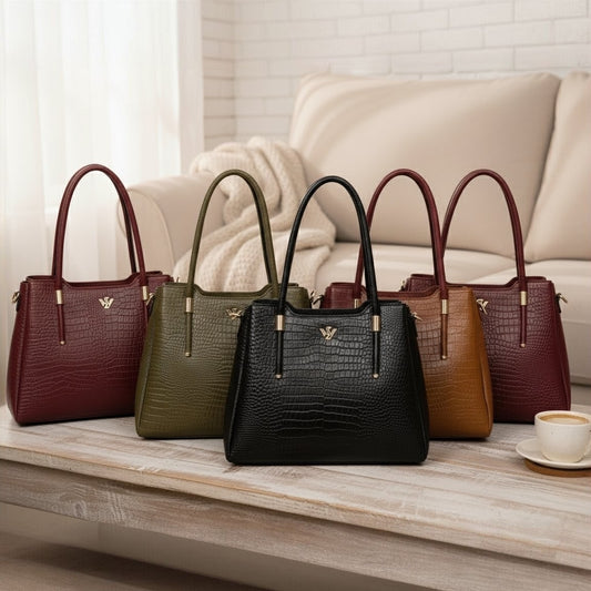 Aveline Dual Handle Croc-Pebble Leather Bag