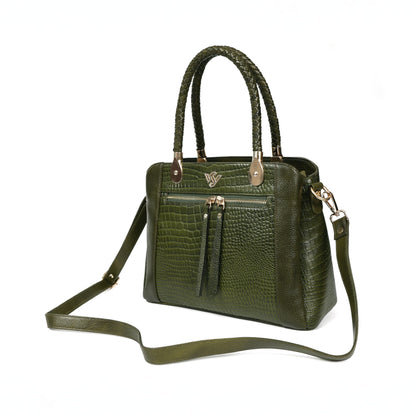 Savina Croco-Pebble Leather Handbag