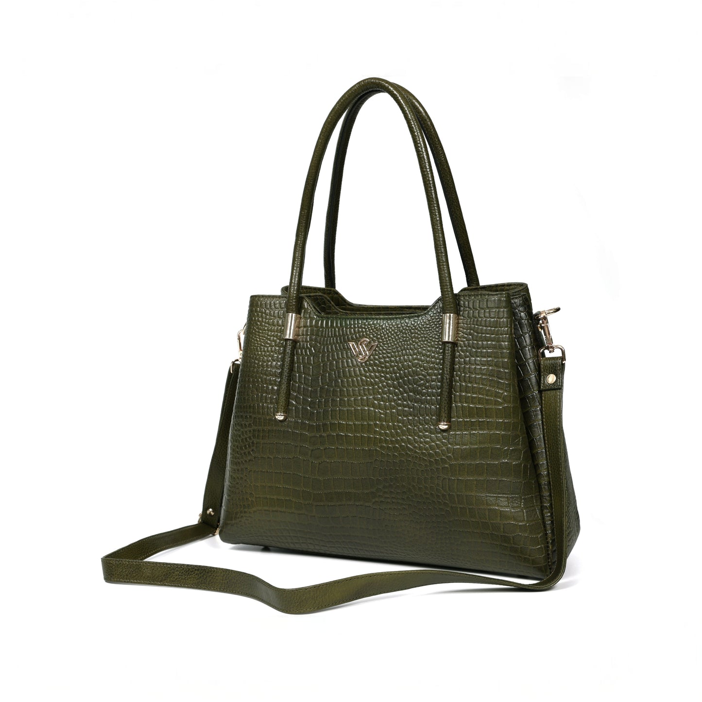 Aveline Dual Handle Croc-Pebble Leather Bag