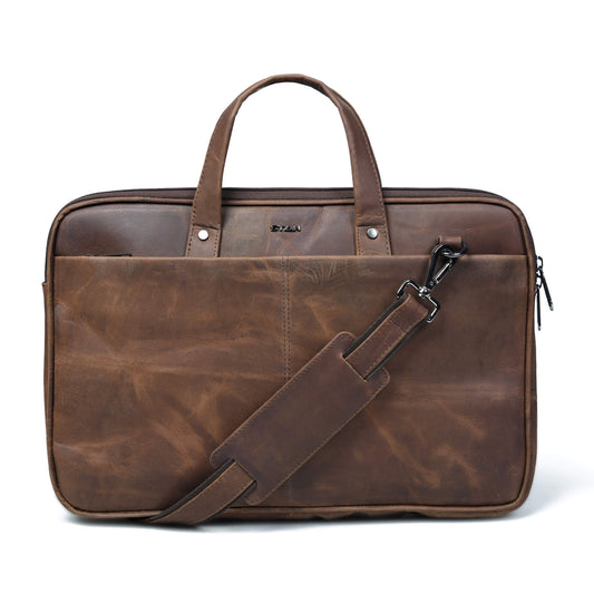 Hudson Vintage Leather Compact Office Laptop Bag for Men Fits Up to 15.6 Inch Laptops