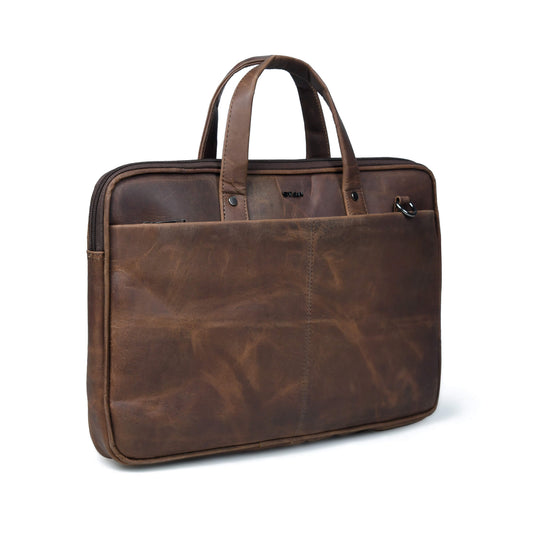 Hudson Vintage Leather Compact Office Laptop Bag for Men Fits Up to 15.6 Inch Laptops