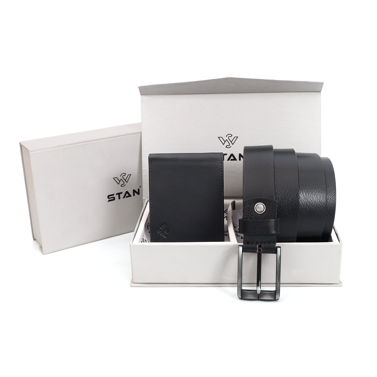 Ledger Leather Wallet & Forge Leather Belt Combo for Men (BLACK)