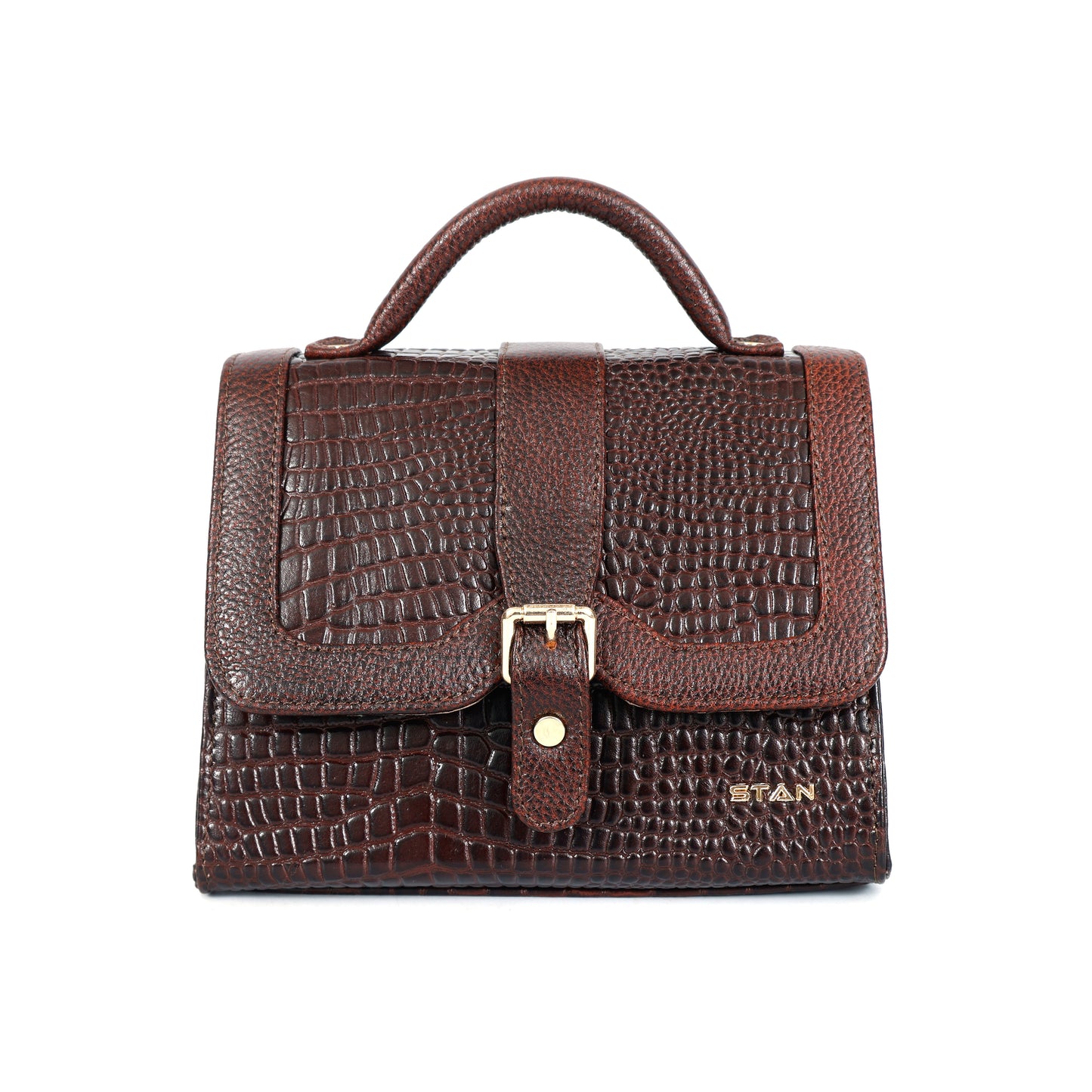 Jasmine Croco Leather Handbag 1 Oxblood Brown