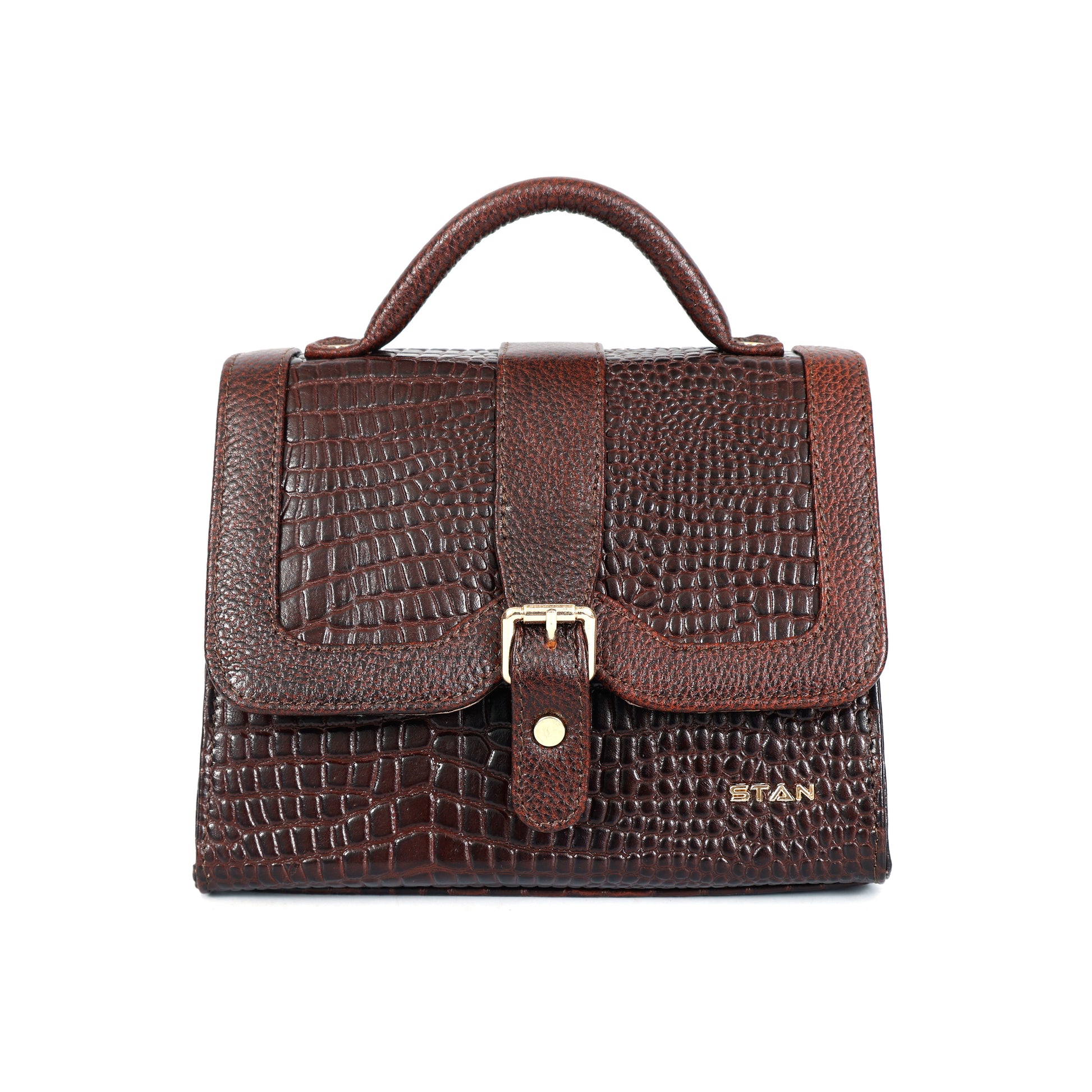 Jasmine Croco Leather Handbag 1 Oxblood Brown