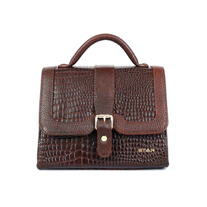 Jasmine Croco Leather Handbag 1 Oxblood Brown