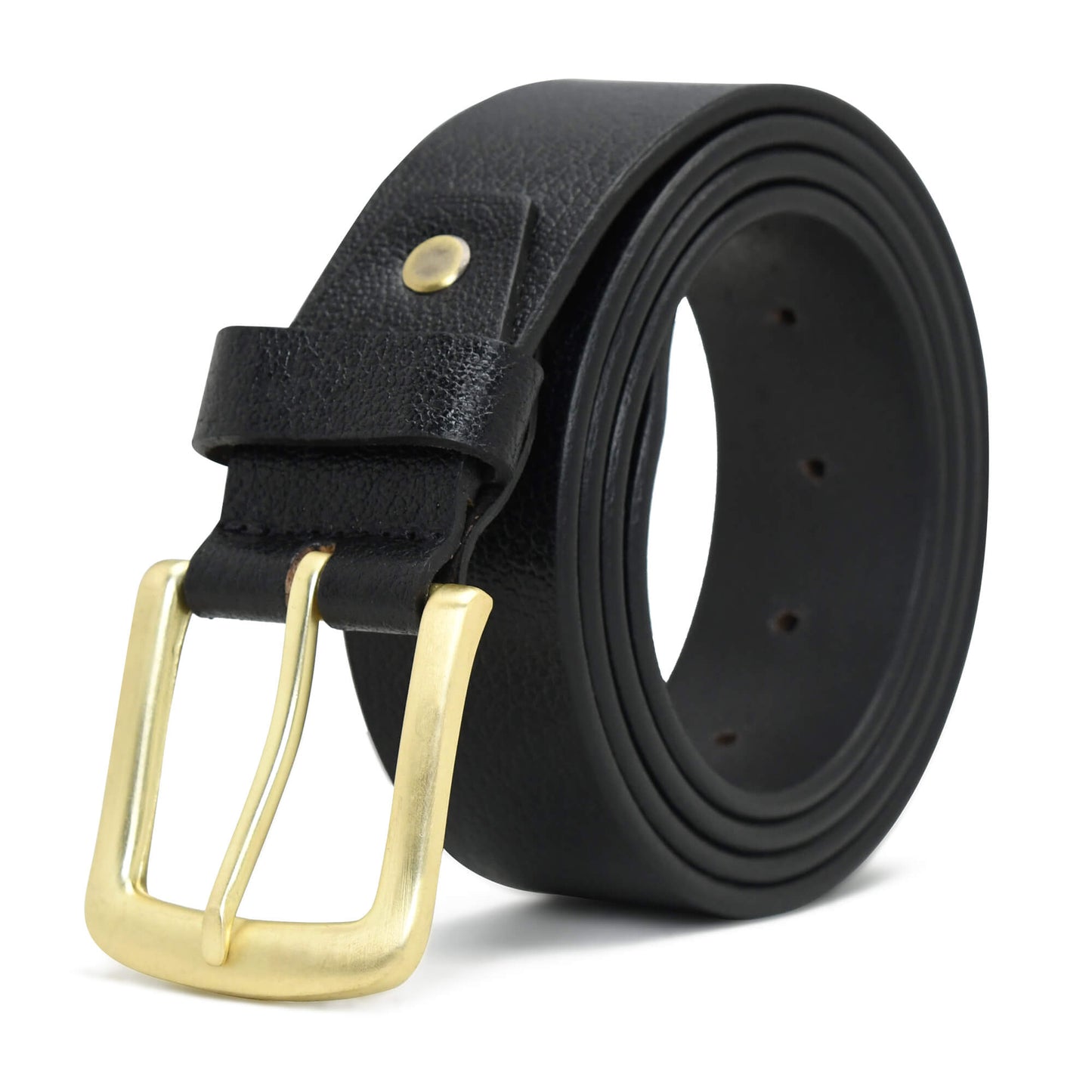Alden Mens Milled Full Grain Leather Belt Brush Gold Buckle Finish Black