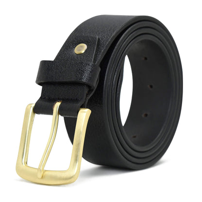 Alden Mens Milled Full Grain Leather Belt Brush Gold Buckle Finish Black