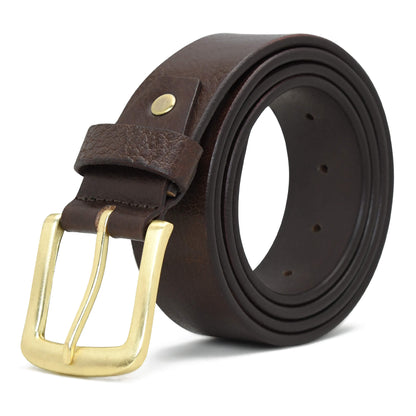 Alden Mens Milled Full Grain Leather Belt Brush Gold Buckle Finish Chocolate Brown