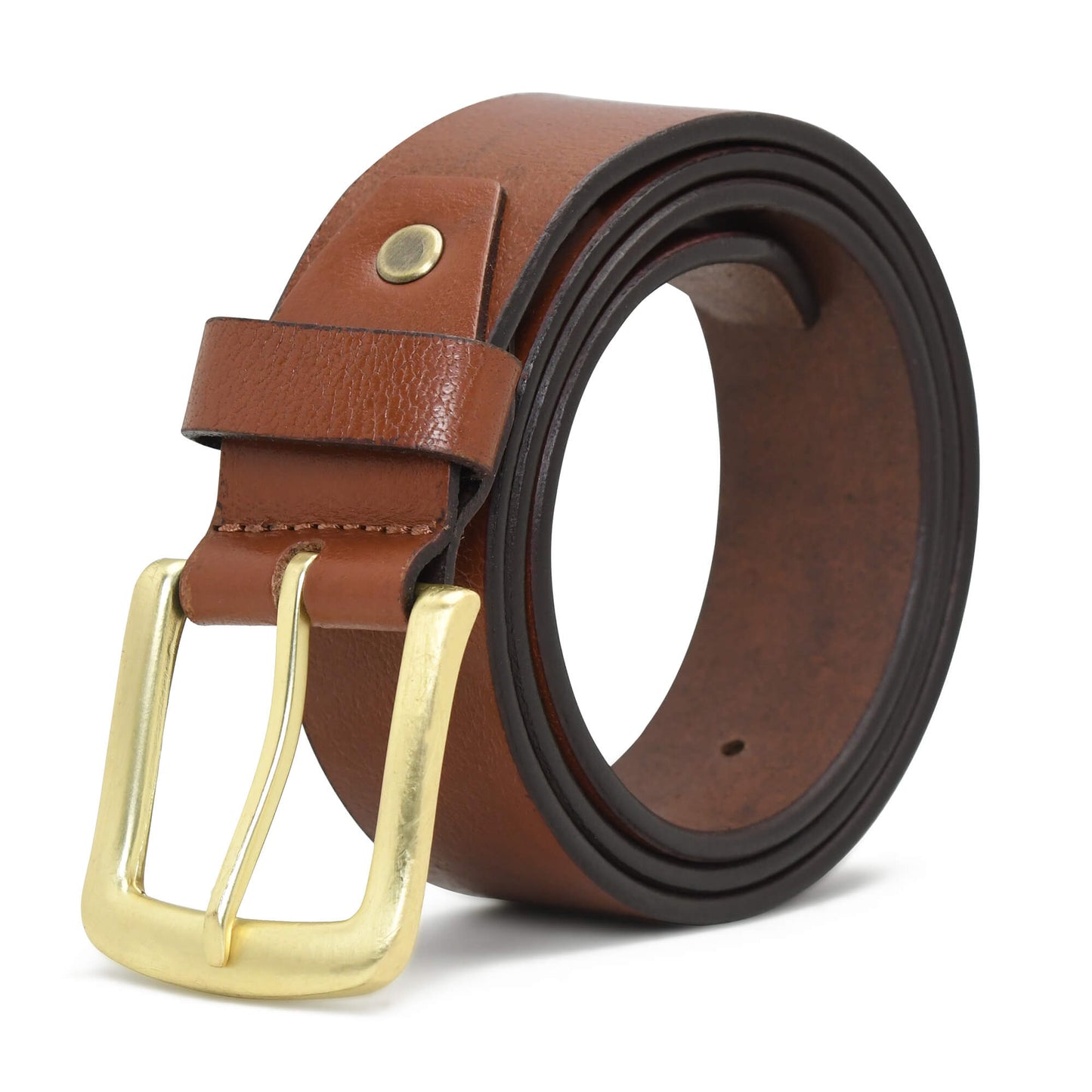 Alden Mens Milled Full Grain Leather Belt Brush Gold Buckle Finish Tan