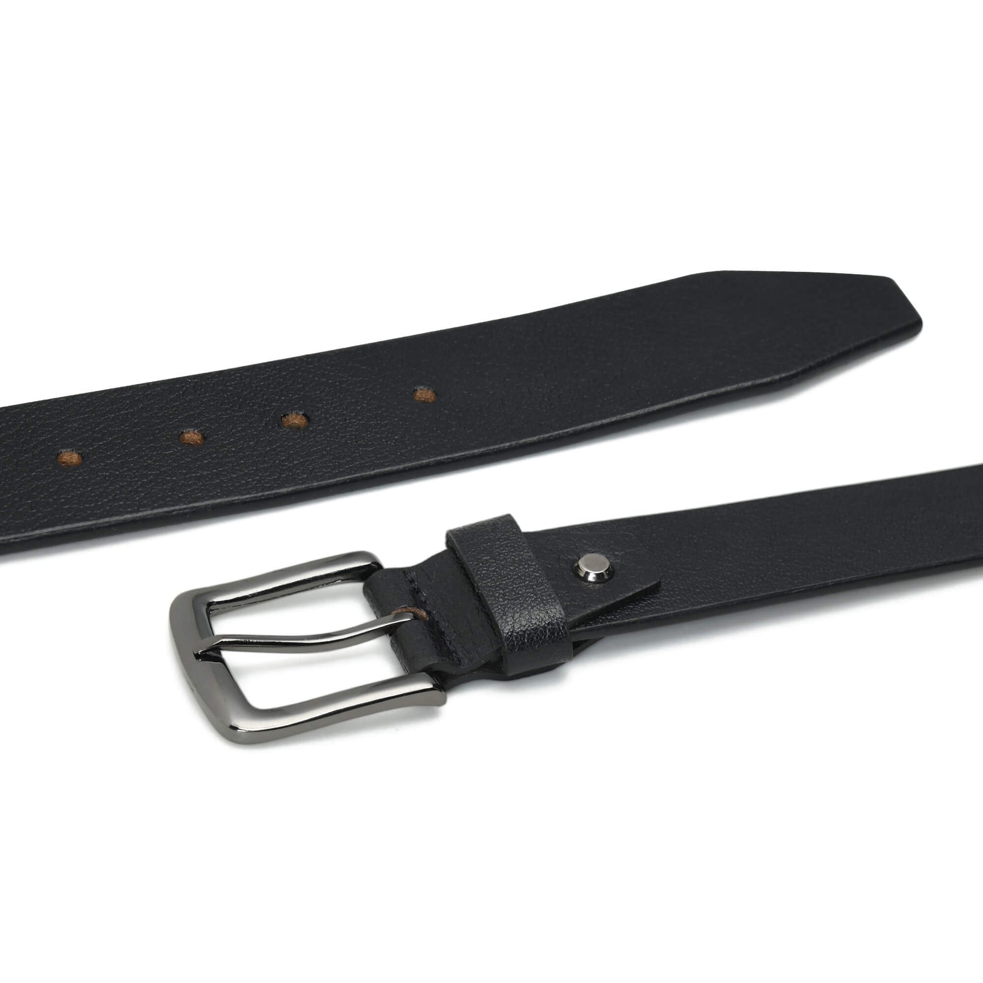 Alden Mens Milled Full Grain Leather Belt Flat Lay Black
