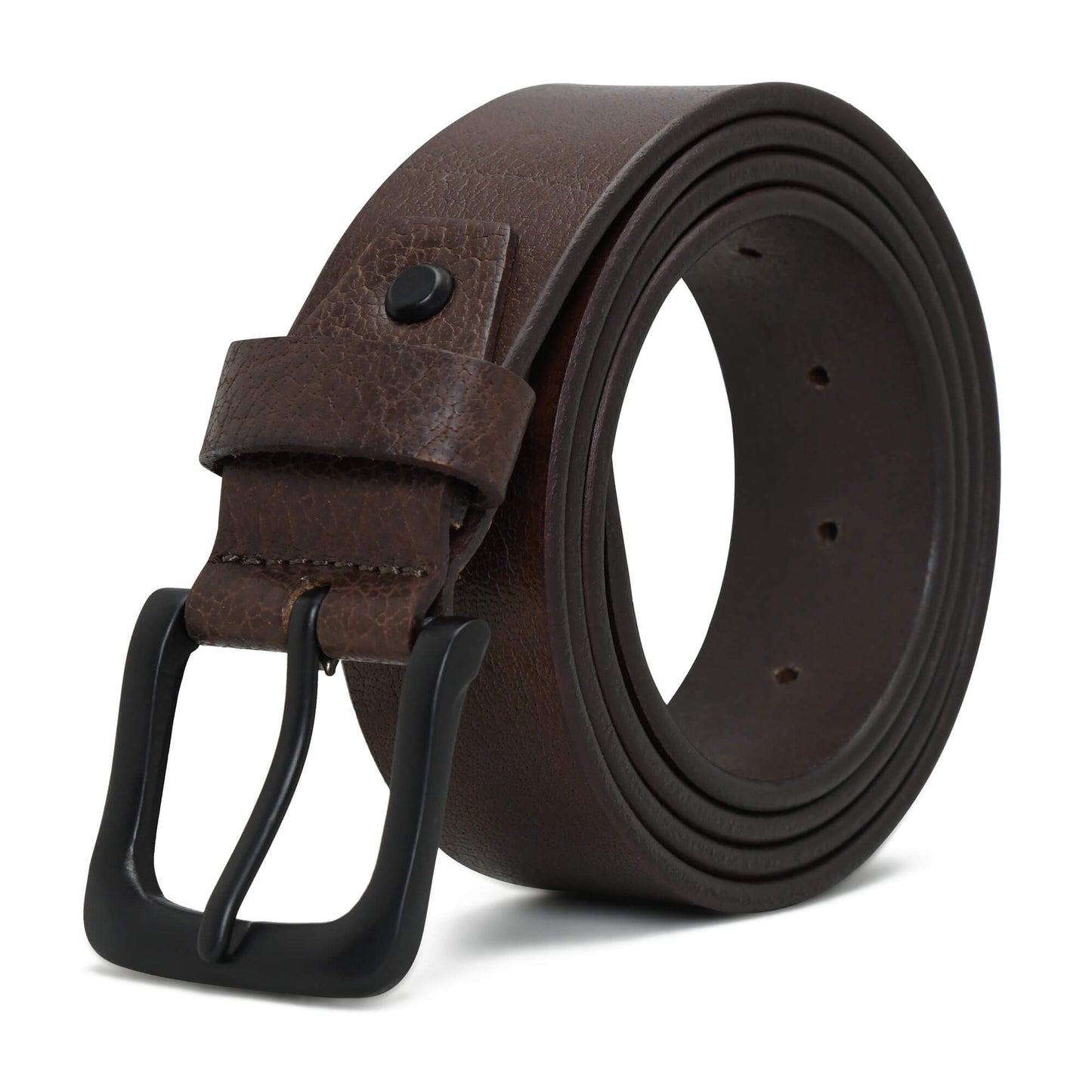 Alden Mens Milled Full Grain Leather Belt Matte Black Buckle Finish Chocolate Brown