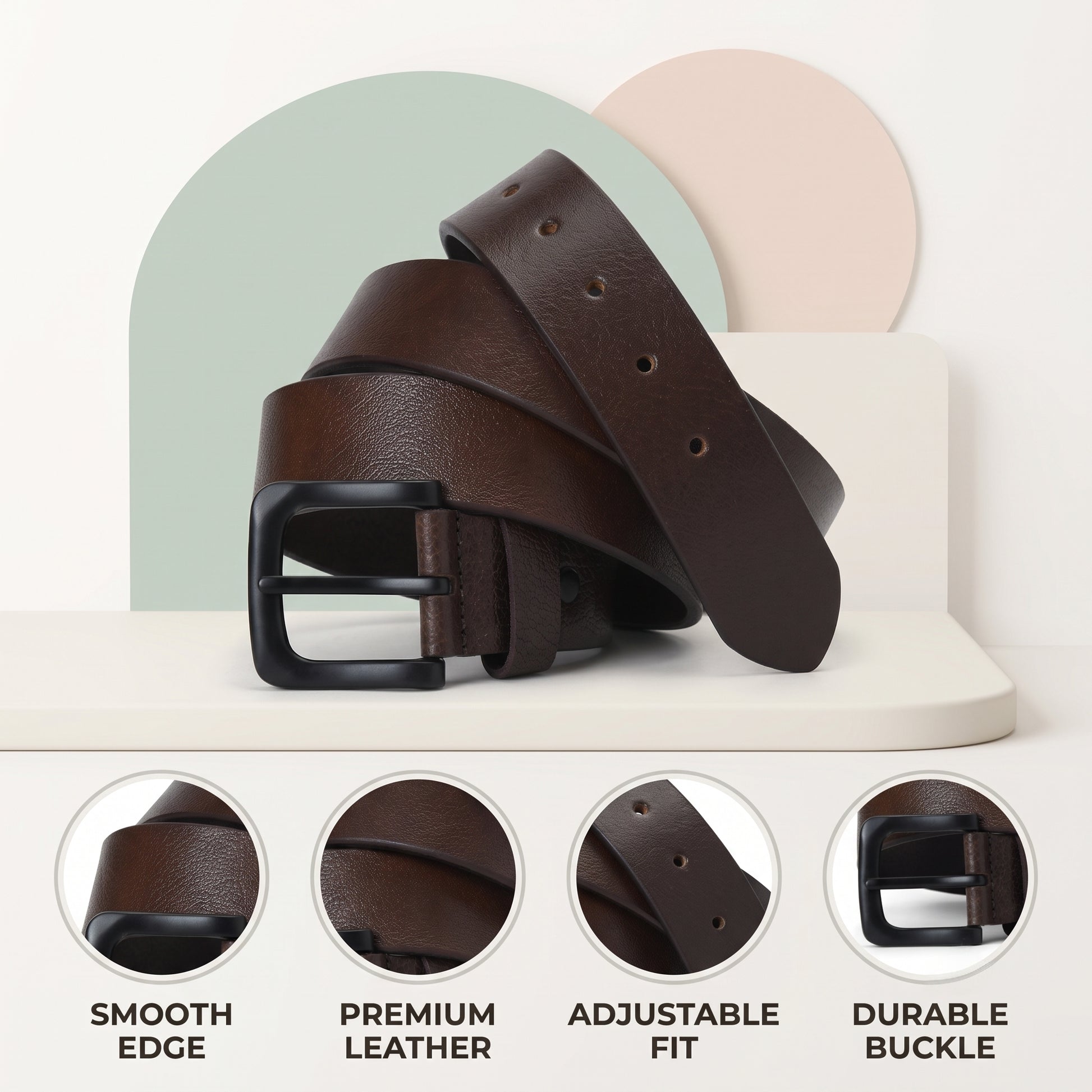 Alden Milled Full Grain Men's Leather Belt Flexible Soft Feel All Day Comfort Wear Infographic Chocolate Brown