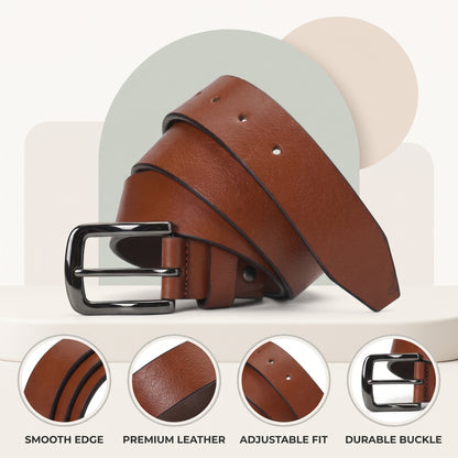 Alden Milled Full Grain Men's Leather Belt Flexible Soft Feel All Day Comfort Wear Infographic Tan