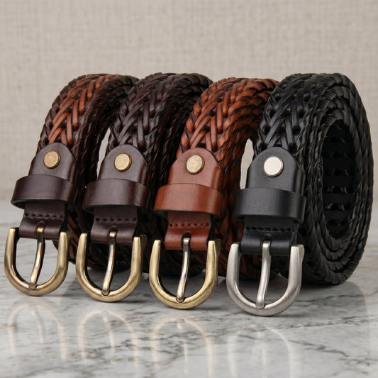 Ayla Slim Braided Woven Women Leather Belt Hero Image