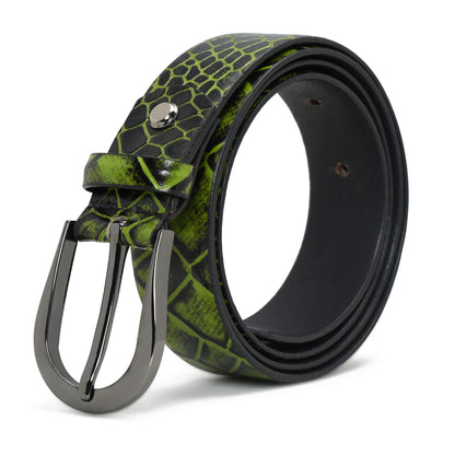 Bella Elite Slim Profile Croc Full Grain Leather Womens Belt Hero Rolled Moss Green