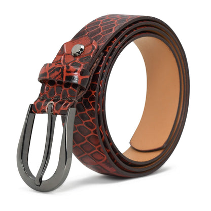 Bella Elite Slim Profile Croc Full Grain Leather Womens Belt Hero Rolled Persian Red