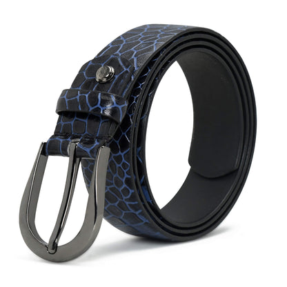 Bella Elite Slim Profile Croc Full Grain Leather Womens Belt Hero Rolled Steel Blue
