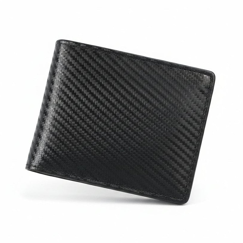 Black Baron Elite Carbon Fiber Texture Men's RFID Leather Wallet Front Black