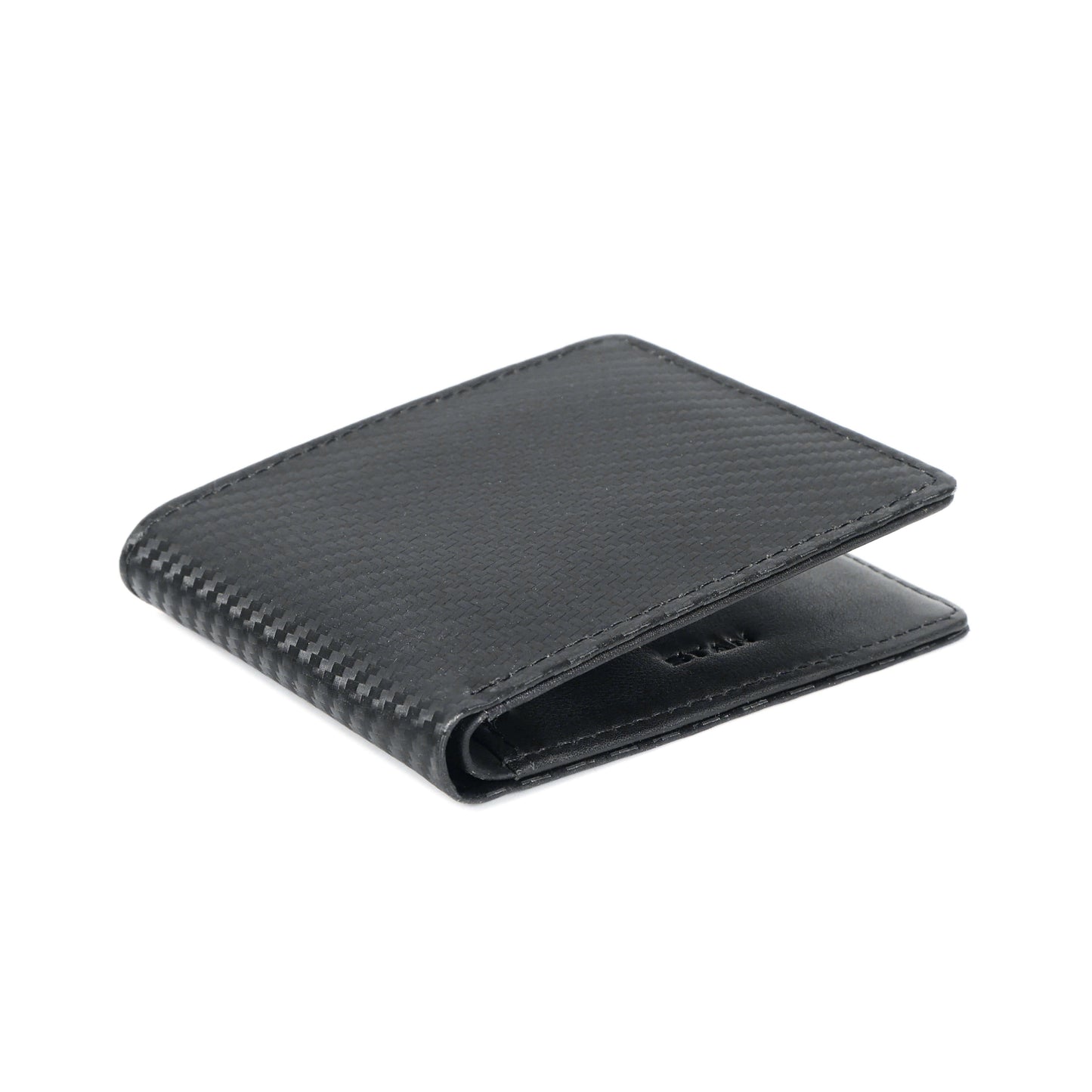 Black Baron Elite Carbon Fiber Texture Men's RFID Leather Wallet Half Open Black