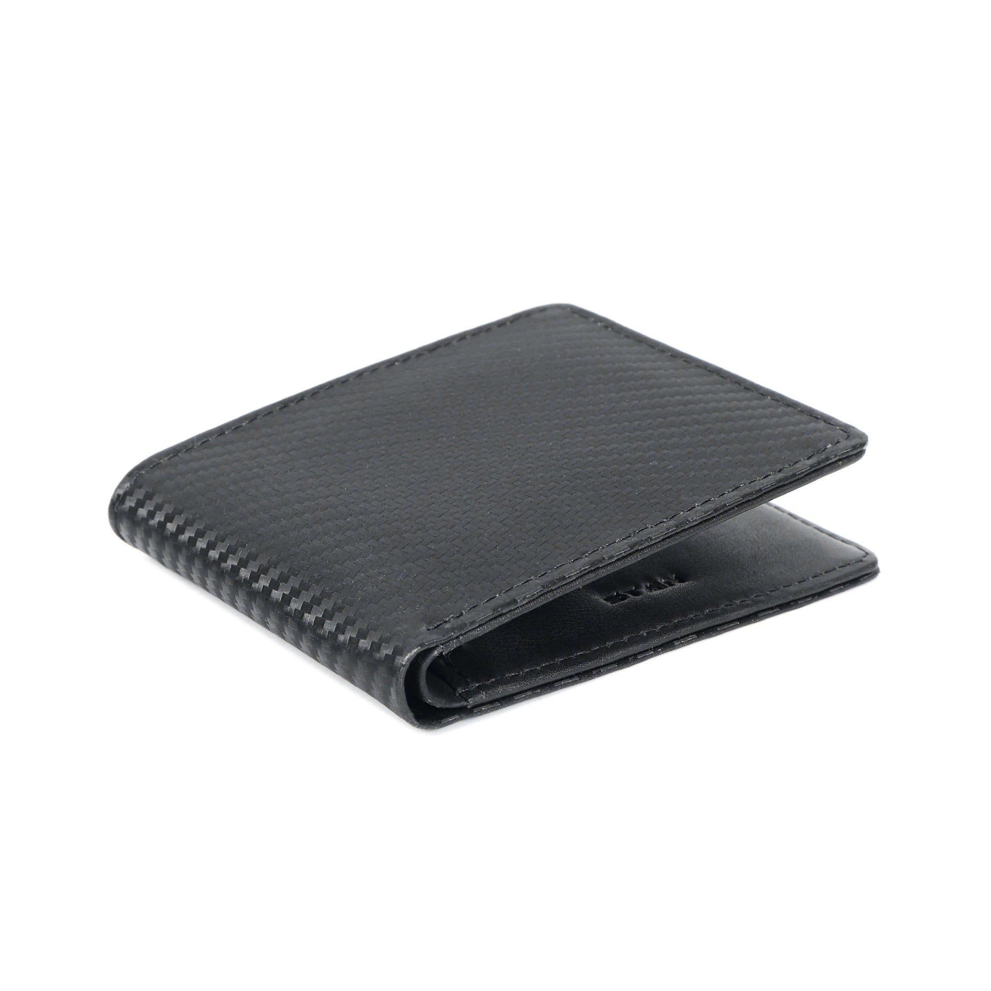 Black Baron Elite Carbon Fiber Texture Men's RFID Leather Wallet Half Open Black