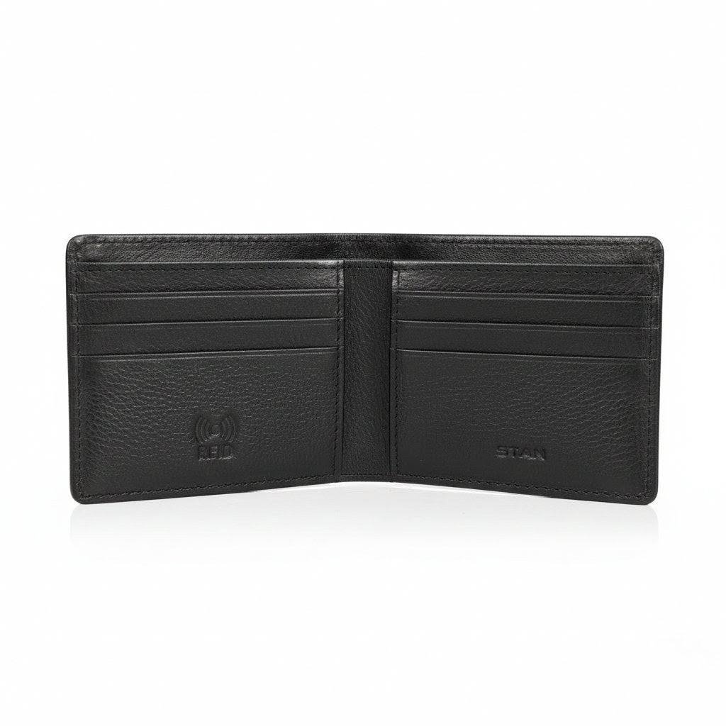Black Baron Elite Carbon Fiber Texture Men's RFID Leather Wallet Open Black