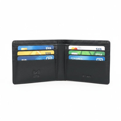 Black Baron Elite Carbon Fiber Texture Men's RFID Leather Wallet Open with Cards Black