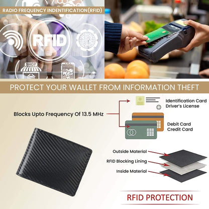 Black Baron Elite Carbon Fiber Texture Men's RFID Leather Wallet RFID Black