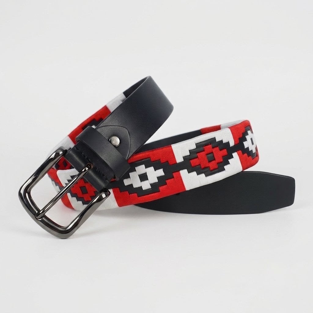 Blaze Mens Leather Belt Hand Woven Argentine Polo Pattern Hero Black