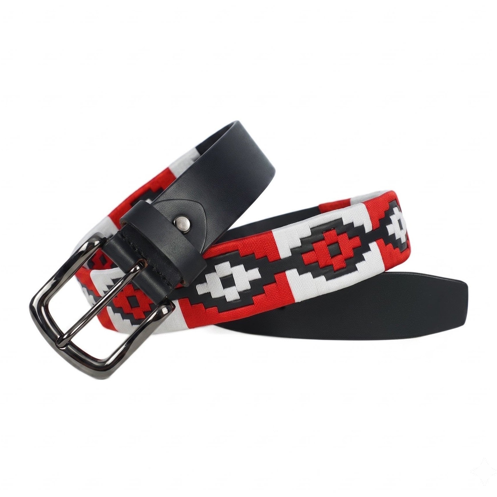 Blaze Mens Leather Belt with Hand Woven Argentine Polo Pattern Hero Black