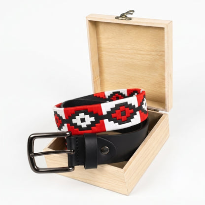 Blaze Mens Leather Belt with Hand Woven Argentine Polo Pattern with box Black
