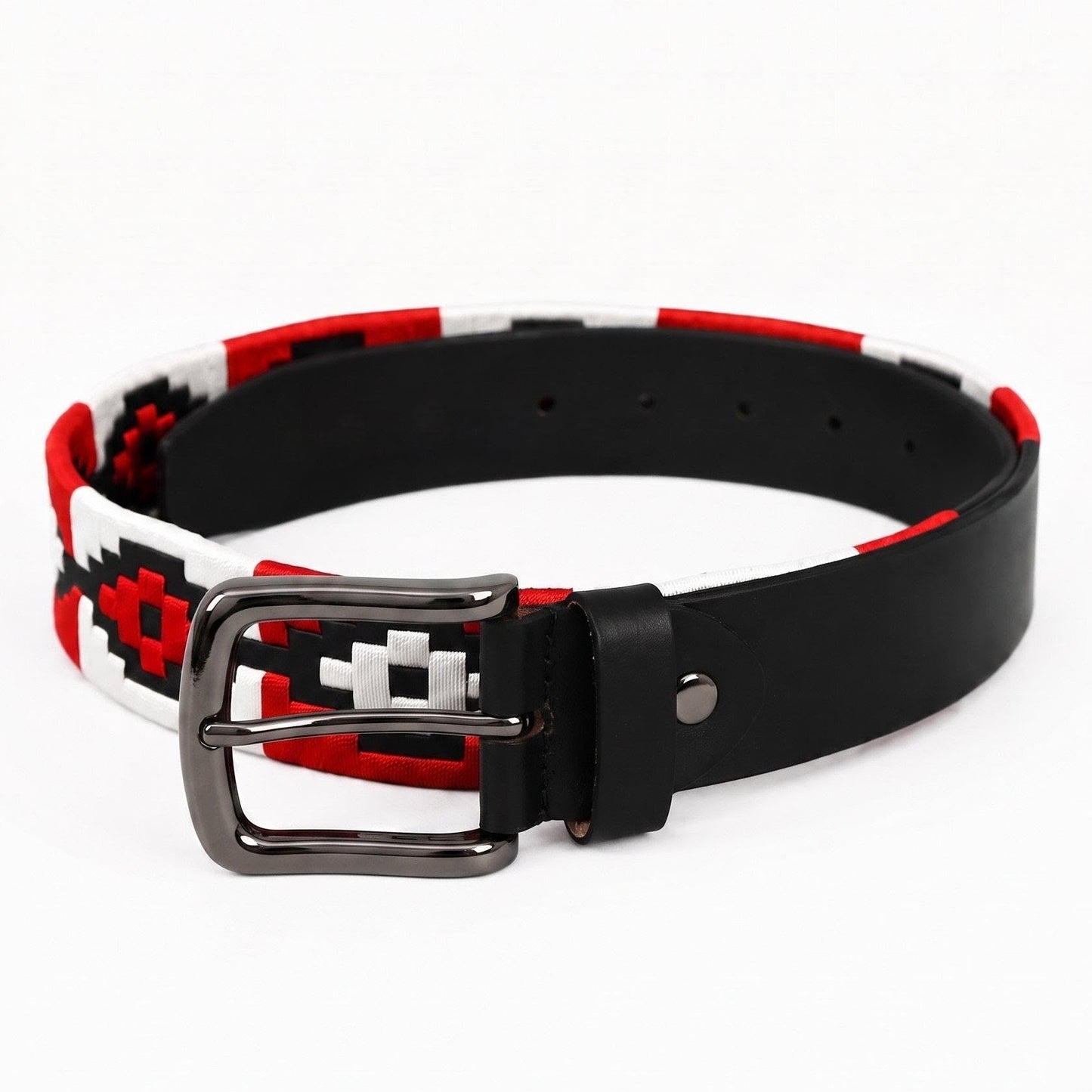 Blaze Polo Men's Full Grain Leather Belt Hand Woven Pampa Design Buckle with Black